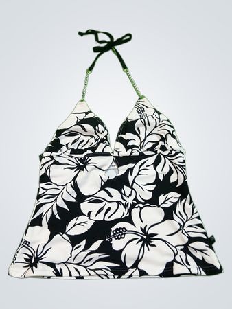 Black and White Floral Halter Bikini Top