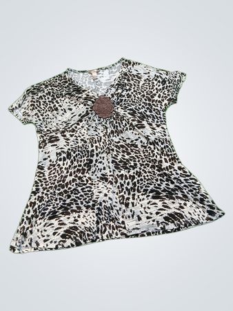 Leopard Print V-Neck Short Sleeve Top