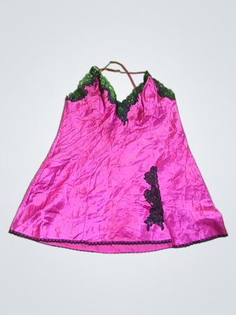 Pink Satin Chemise with Lace Trim