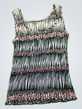 Black and White Fringed Top with Red Accents