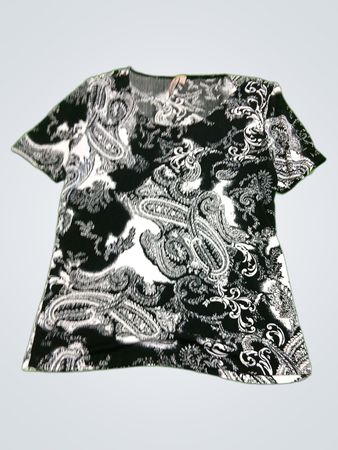 Susan Lawrence Black and White Paisley T-Shirt