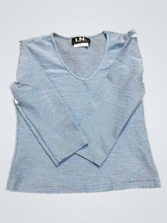 L.N. San Francisco Light Blue Shimmery Long-Sleeve V-Neck Top