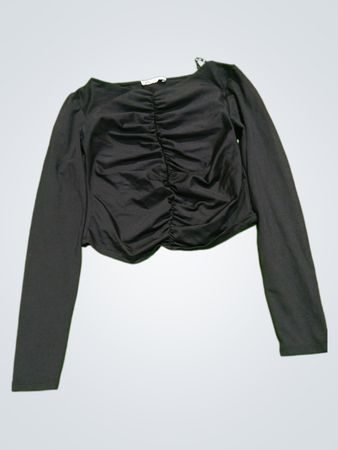 Zara Black Ruched Cropped Long Sleeve Top