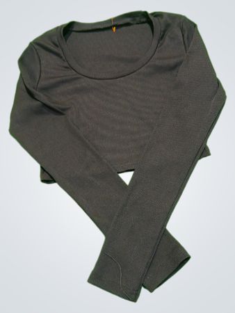 Unbranded Black Ribbed Long-Sleeve Crop Top