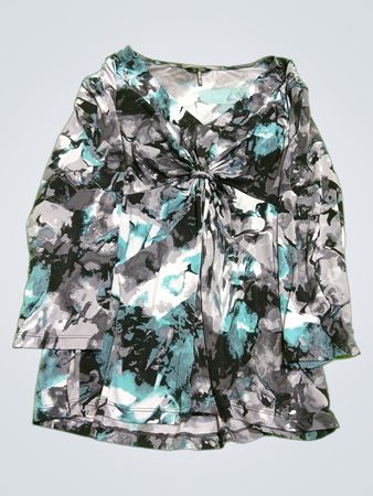 Blouse with Gray, Black, and Teal Pattern