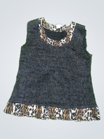 Black and Leopard Trim Sleeveless Top