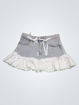 Denim Skirt with White Ruffle