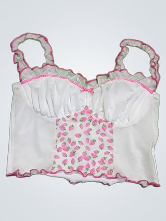 White Camisole with Pink Trim and Strawberry Pattern