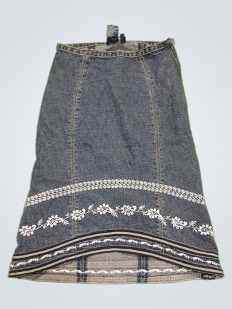 Denim Skirt with White Embroidery
