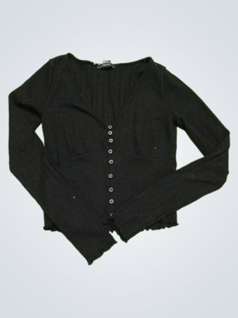 Forever 21 Black Ribbed Long-Sleeve Cardigan