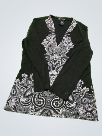 INC International Concepts Black Paisley Embroidered V-Neck Blouse