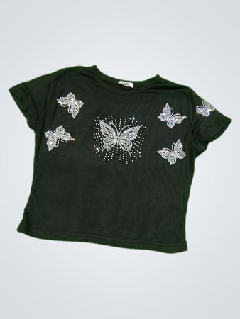 Faded Rose Black Butterfly Embellished Top