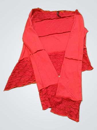 Motel Red Lace Trim Long Sleeve Top