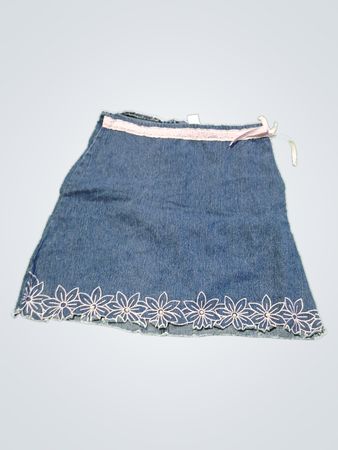 Denim Skirt with Floral Embroidery