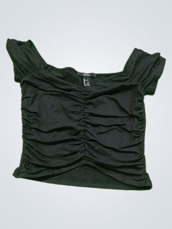 Forever 21 Black Off-Shoulder Ruched Crop Top