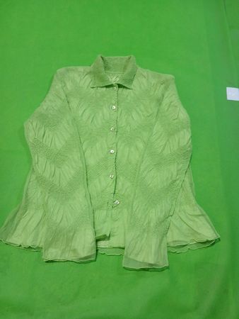 Leslie Fay Green Pleated Long Sleeve Blouse