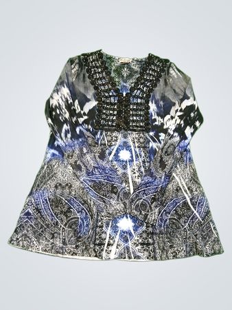 Blouse with Blue and Black Pattern