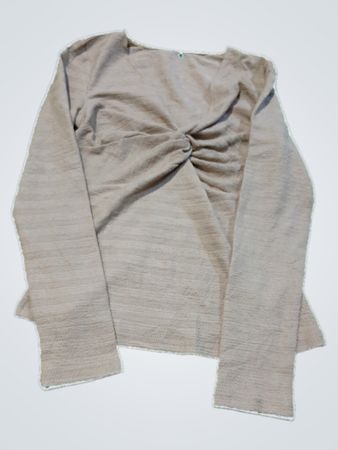 Unbranded Grey Striped Long Sleeve Twist Front Top