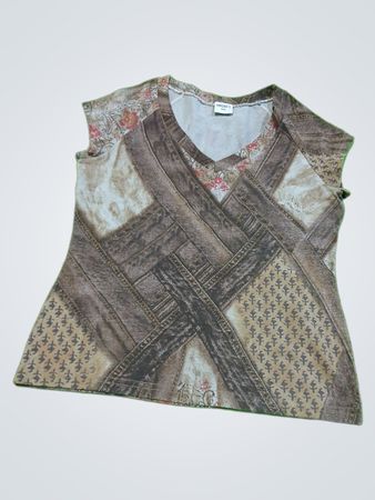 Women's XXL Brown Patchwork Top