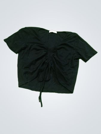ROMWE Black Drawstring Short Sleeve Top