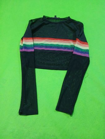 Wildcat Long-Sleeve Top with Rainbow Stripe