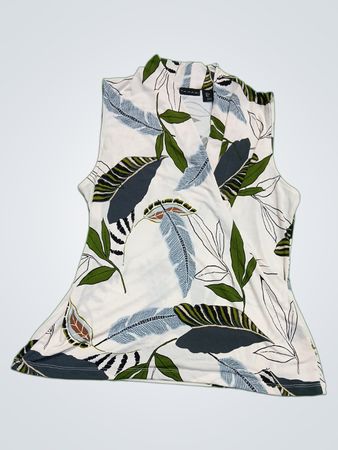 Tahari Leaf Print Sleeveless Top