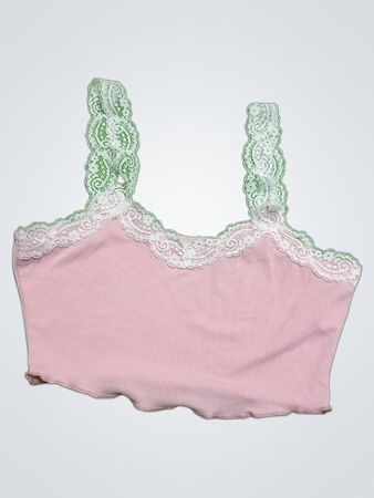 Pink Lace Trim Cropped Top