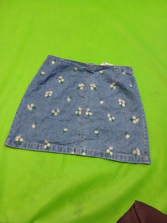Denim Skirt with Floral Embroidery