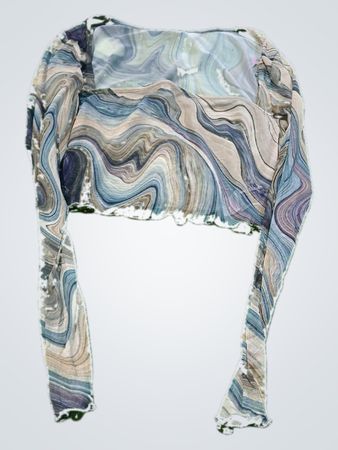 Long-Sleeve Marble Print Top