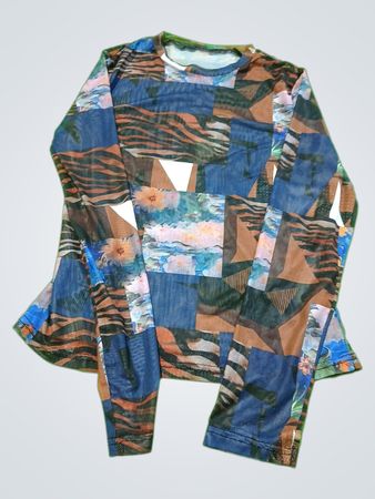 Patchwork Long Sleeve Shirt and Shorts Set
