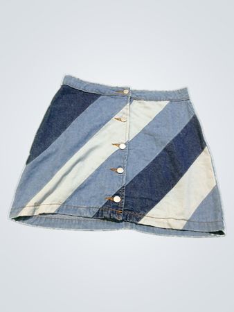 Versiona Striped Denim Mini Skirt