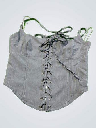 Gray Lace-up Corset Top