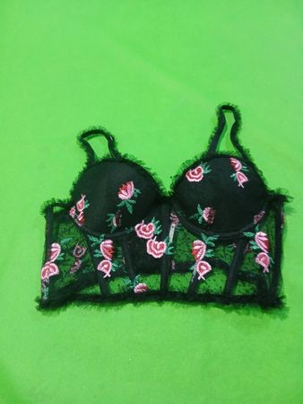 Black Lace Bra with Floral Embroidery