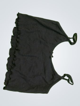 Black ribbed crop top with lettuce hem