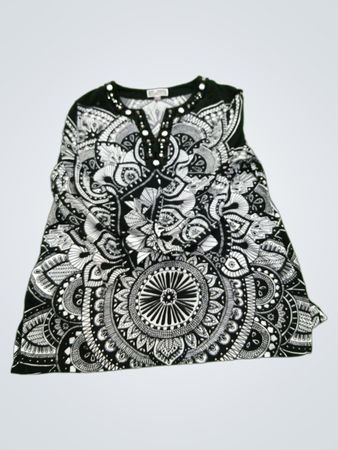 JM Collection Petite Black White Print Embellished Top