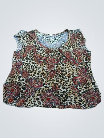 Women's Sleeveless Leopard and Paisley Print Top