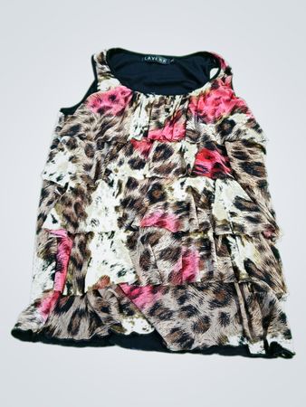 LAVENA Women's Ruffled Leopard Print Sleeveless Top