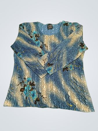 Magic It Fits! One Size Fits S-L A Division of The Magic Scarf Company Blue Floral Textured Top