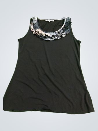 Marie Claire Boutiques Black Ruffled Neck Sleeveless Top