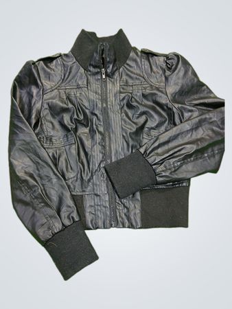DS&F Black Faux Leather Bomber Jacket