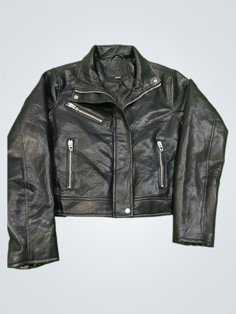 BLANKNYC Women's Faux Leather Moto Jacket with Eagle Graphic