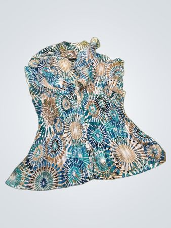 East5th Women's Abstract Print Pleated Button Front Blouse
