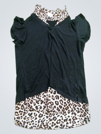 Adrianna Papell Black Leopard Print Layered Top