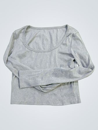 Grey Ribbed Long Sleeve Crop Top