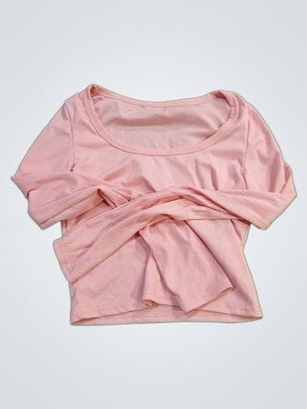 Pink ribbed long sleeve crop top