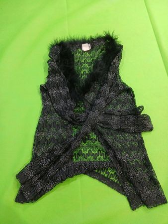 rave Women's Black Lace Feather Trim Vest Large