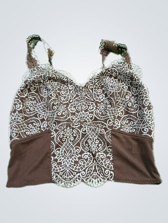 Brown Lace Trimmed Crop Top