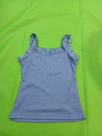 Blue ribbed camisole with lace trim