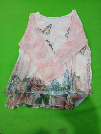 Pink floral and butterfly print long sleeve top