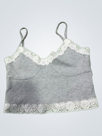 Gray Lace Trim Crop Top